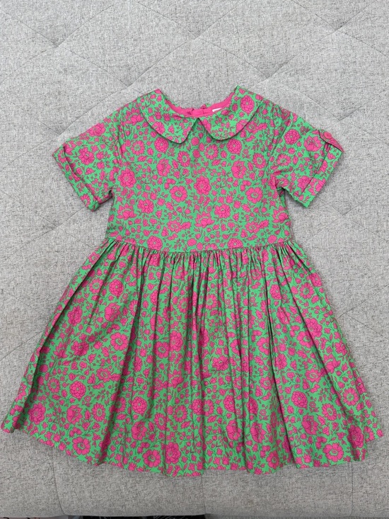 Jacadi Other - EUC JACADI Girls' Green and Pink Floral Peter Pan COLLAR Dress